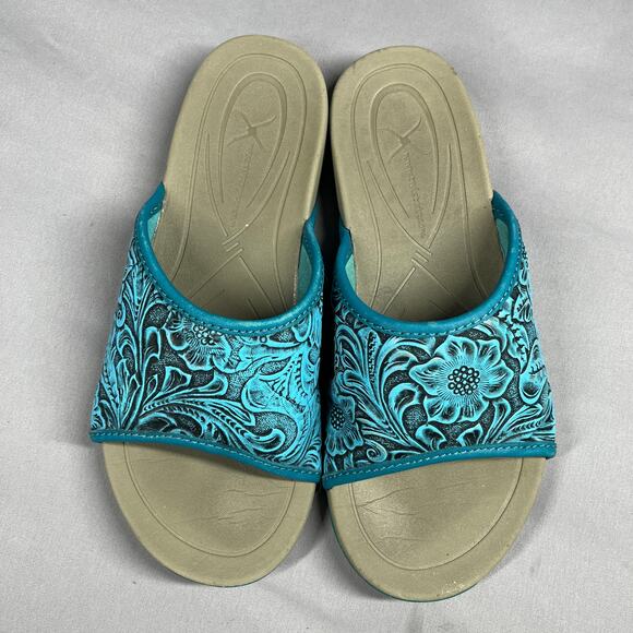 Twisted X Casual Shoes Womens Size 6M Leather Slip On Sandals Dark Teal WSD0036 - Picture 1 of 15